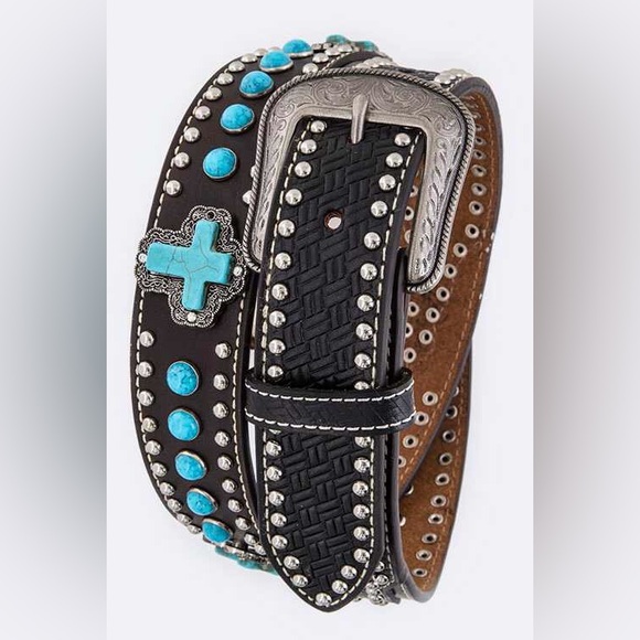 Men’s Black Embossed Genuine Leather Western Belt - Picture 1 of 1